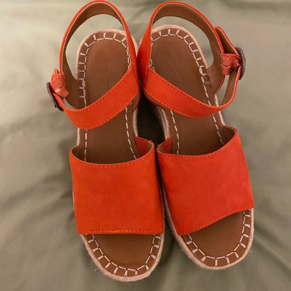 Orange Suede Platform Espadrille Sandals - Picture 2 of 5